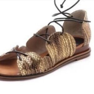 10 Crosby Derek Lam Gold Strappy Sandals size 8 1/2 pre-owned.